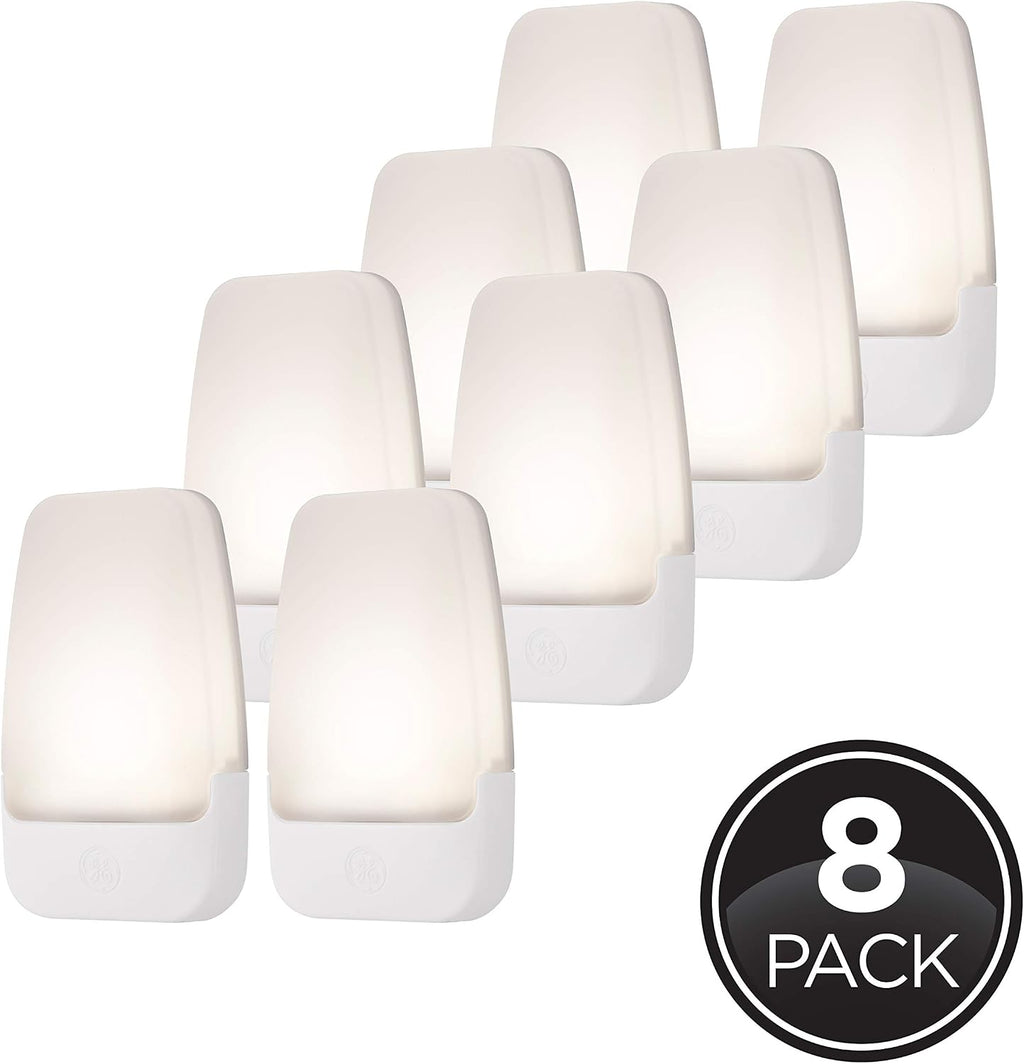 GE Plug in Night Light, Dusk to Dawn Sensor, Warm White 3000K, 8 Pack